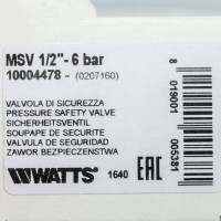 Купить недорого 10004478 10004478(02.07.160) Watts MSV 1/2-6 BAR Предохранительный клапан 933,74 руб.