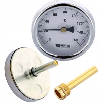 Термометр биметаллический с погружной гильзой F+R801 (T) Корпус Ø 80 мм, гильза 75 мм  1/ 2" 0… 160 °С
